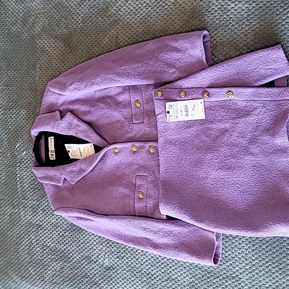 Zara Two Piece Purple Tweed Mini-Skirt Suit Cropped Blazer Set